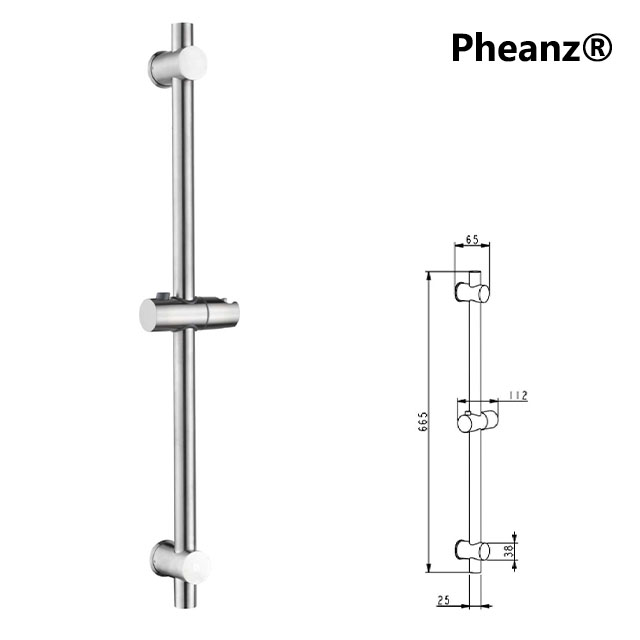 Pheanz® PH-PSSB-Y005 Adjustable Cylindrical Wall Mounted Shower Sliding Bar-Brushed Finish
