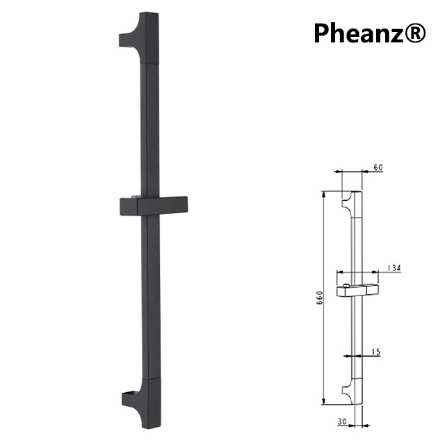 Pheanz® PH-PSSB-Y006 Adjustable Square Wall Mounted Shower Sliding Bar-Black
