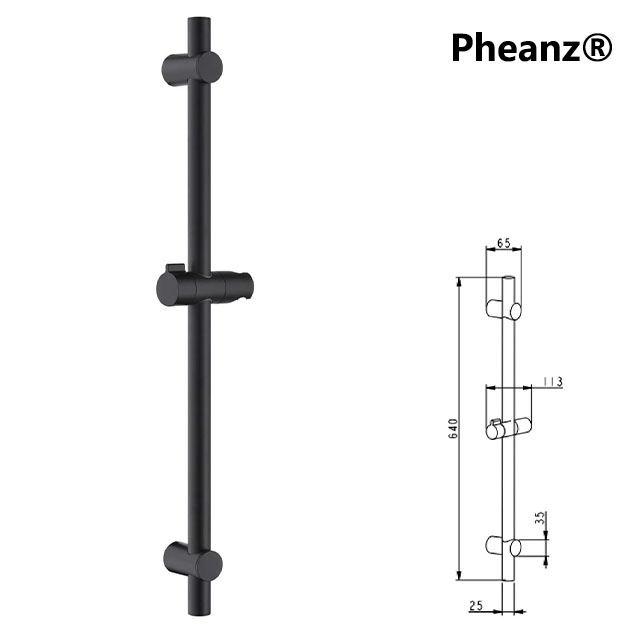 Pheanz® PH-PSSB-Y008 Adjustable Cylindrical Wall Mounted Shower Sliding Bar-Black