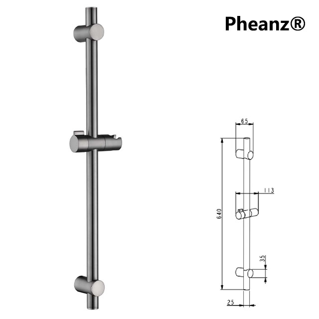 Pheanz® PH-PSSB-Y008 Adjustable Cylindrical Wall Mounted Shower Sliding Bar-Gunmetal Gray