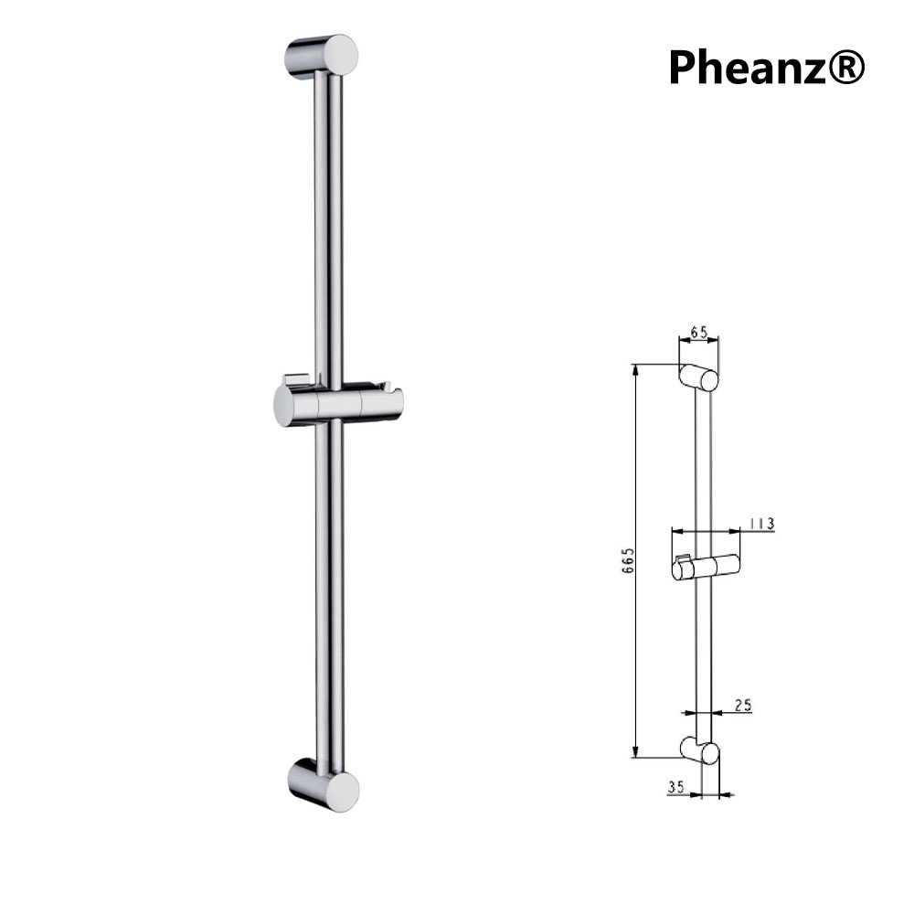 Pheanz® PH-PSSB-Y009 Adjustable Cylindrical Wall Mounted Shower Sliding Bar-Chrome