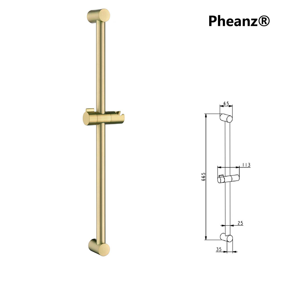 Pheanz® PH-PSSB-Y009 Adjustable Cylindrical Wall Mounted Shower Sliding Bar-Gold