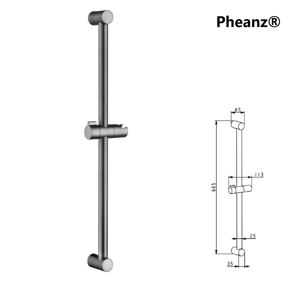 Pheanz® PH-PSSB-Y009 Adjustable Cylindrical Wall Mounted Shower Sliding Bar-Gunmetal Gray
