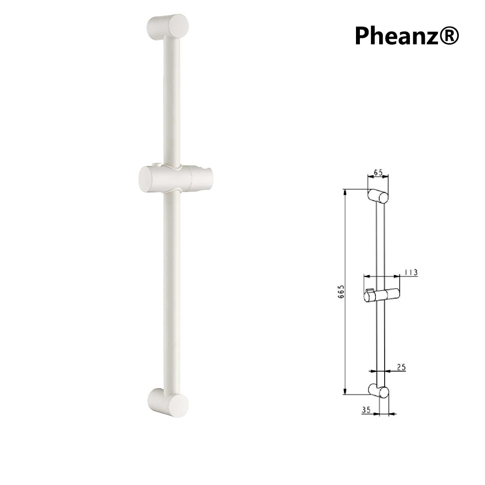 Pheanz® PH-PSSB-Y009 Adjustable Cylindrical Wall Mounted Shower Sliding Bar-White
