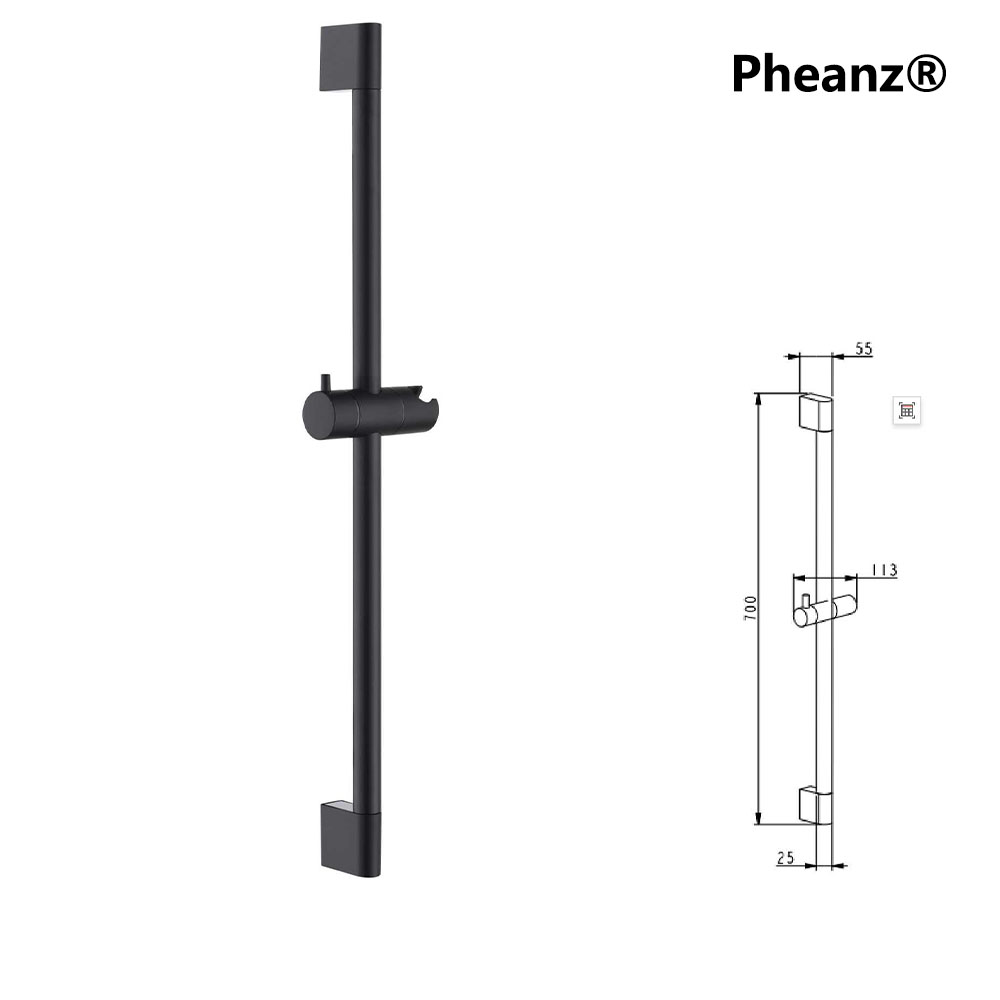 Pheanz® PH-PSSB-Y010 Adjustable Cylindrical Wall Mounted Shower Sliding Bar-Black