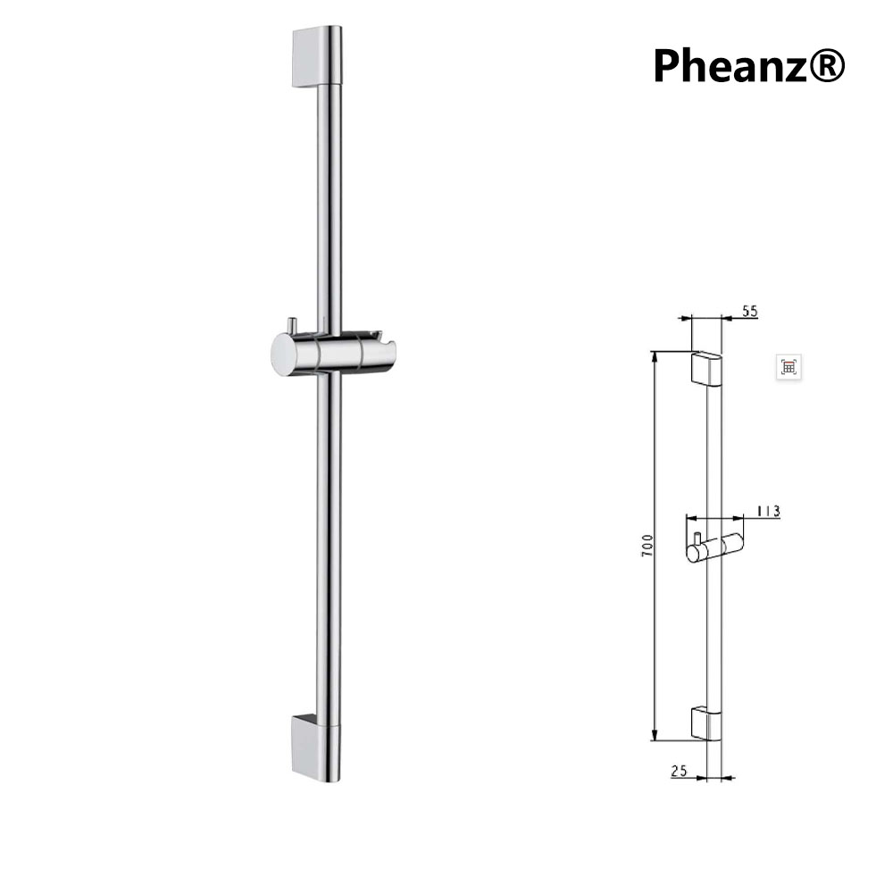 Pheanz® PH-PSSB-Y010 Adjustable Cylindrical Wall Mounted Shower Sliding Bar-Chrome