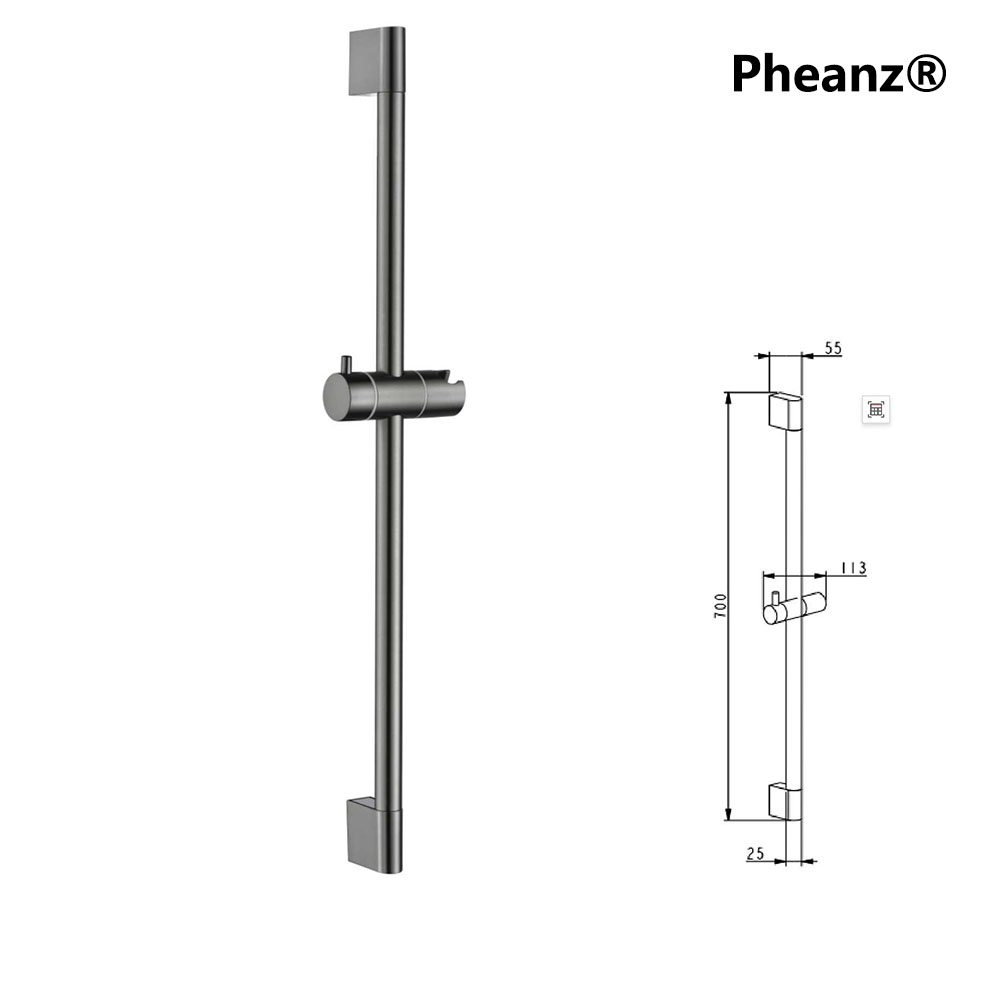 Pheanz® PH-PSSB-Y010 Adjustable Cylindrical Wall Mounted Shower Sliding Bar-Gunmetal Gray