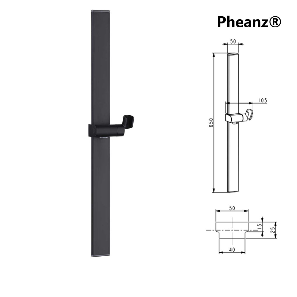 Pheanz® PH-PSSB-Y011 Adjustable Square Wall Mounted Shower Sliding Bar-Black