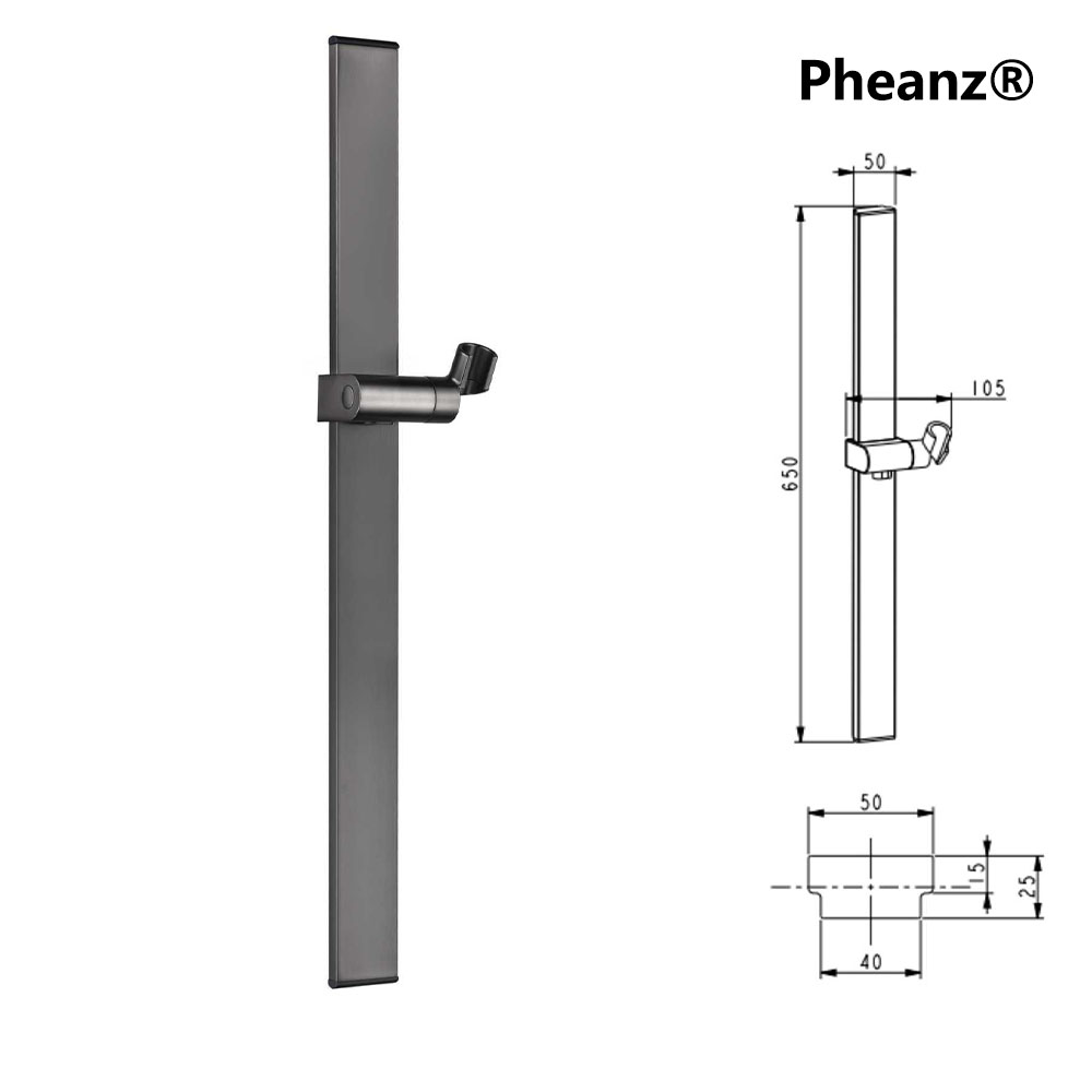 Pheanz® PH-PSSB-Y011 Adjustable Square Wall Mounted Shower Sliding Bar-Gunmetal Gray
