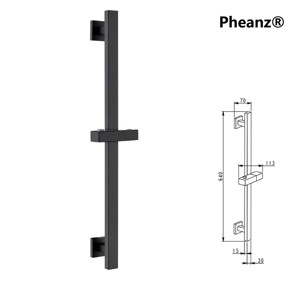 Pheanz® PH-PSSB-Y012 Adjustable Square Wall Mounted Shower Sliding Bar-Black