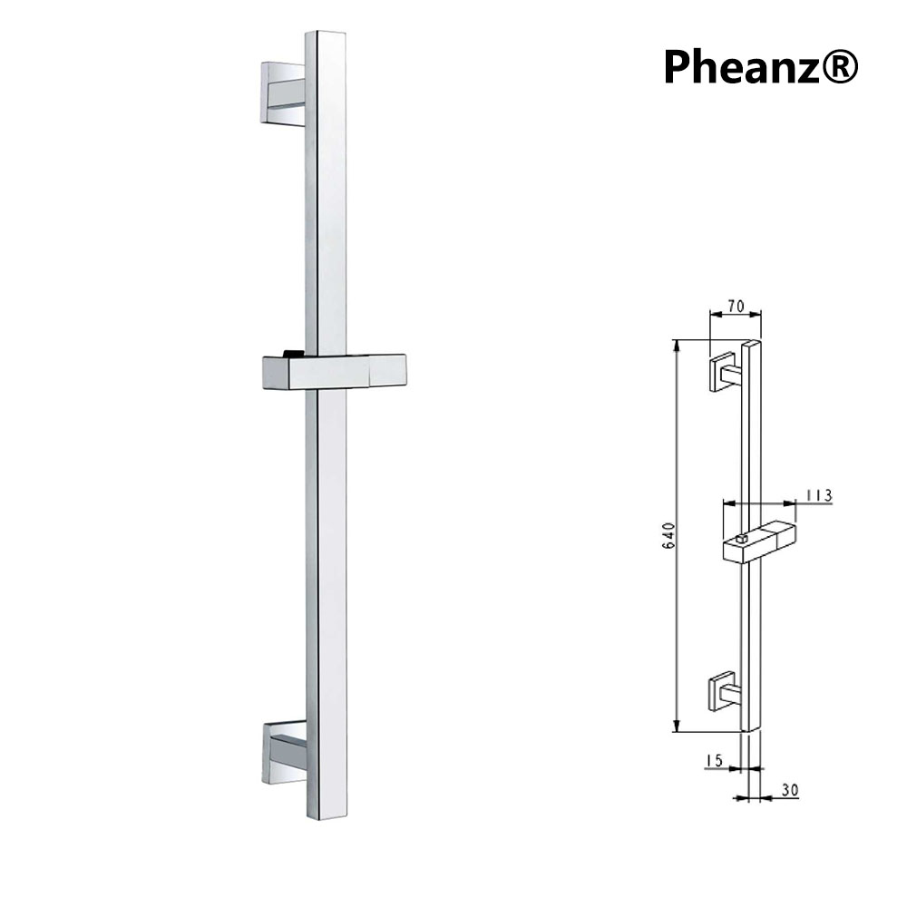 Pheanz® PH-PSSB-Y012 Adjustable Square Wall Mounted Shower Sliding Bar-Chrome