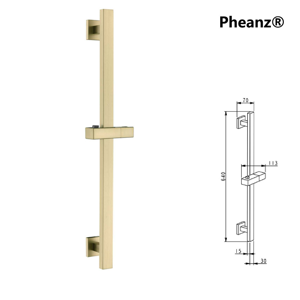 Pheanz® PH-PSSB-Y012 Adjustable Square Wall Mounted Shower Sliding Bar-Gold