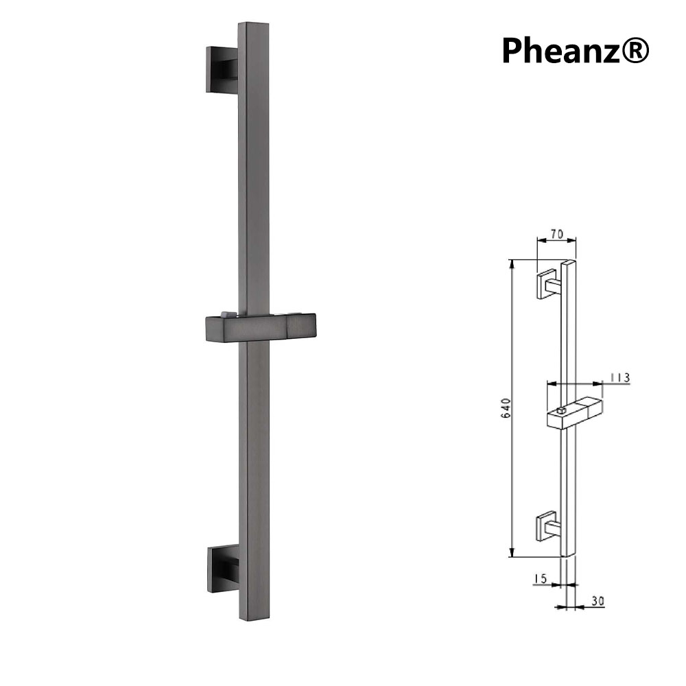 Pheanz® PH-PSSB-Y012 Adjustable Square Wall Mounted Shower Sliding Bar-Gunmetal Gray