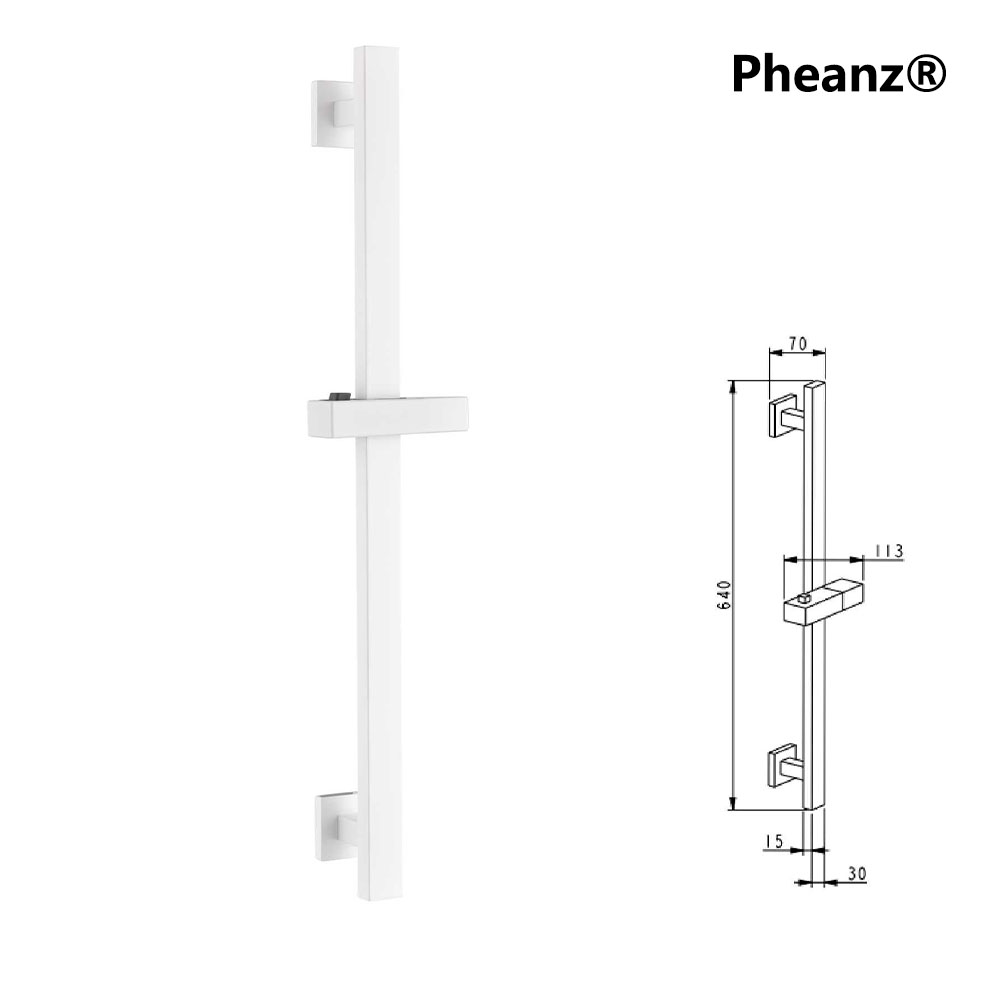 Pheanz® PH-PSSB-Y012 Adjustable Square Wall Mounted Shower Sliding Bar-White