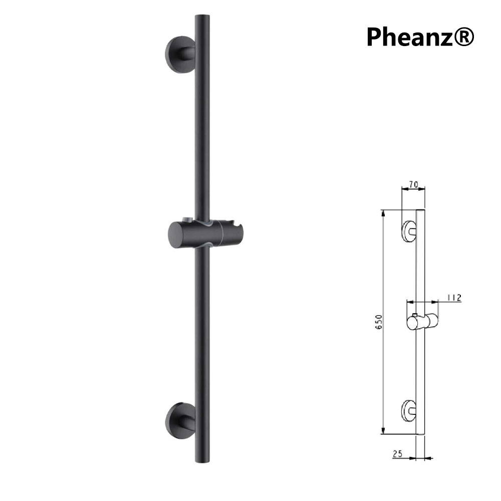 Pheanz® PH-PSSB-Y013 Adjustable Cylindrical Wall Mounted Shower Sliding Bar-Black