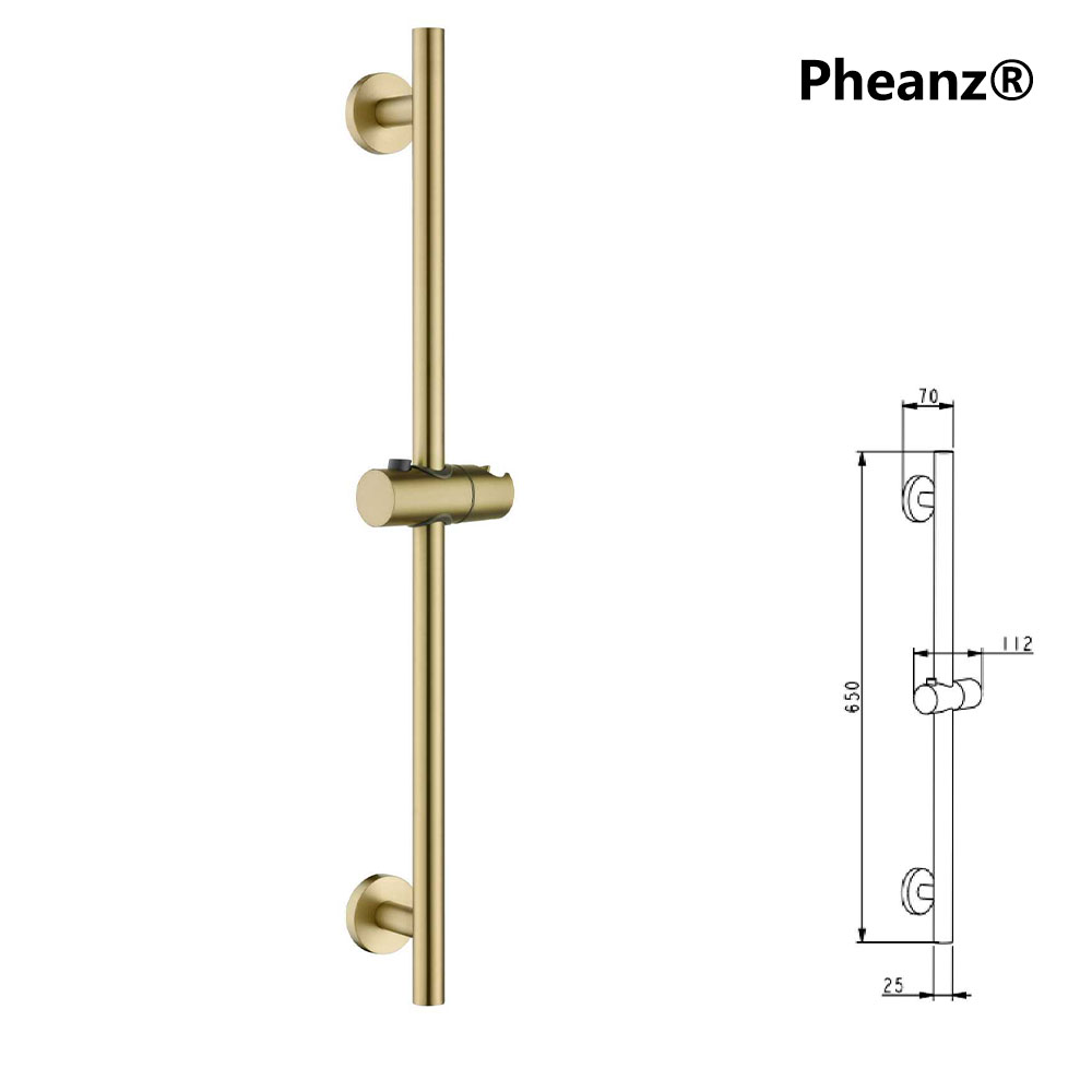 Pheanz® PH-PSSB-Y013 Adjustable Cylindrical Wall Mounted Shower Sliding Bar-Gold