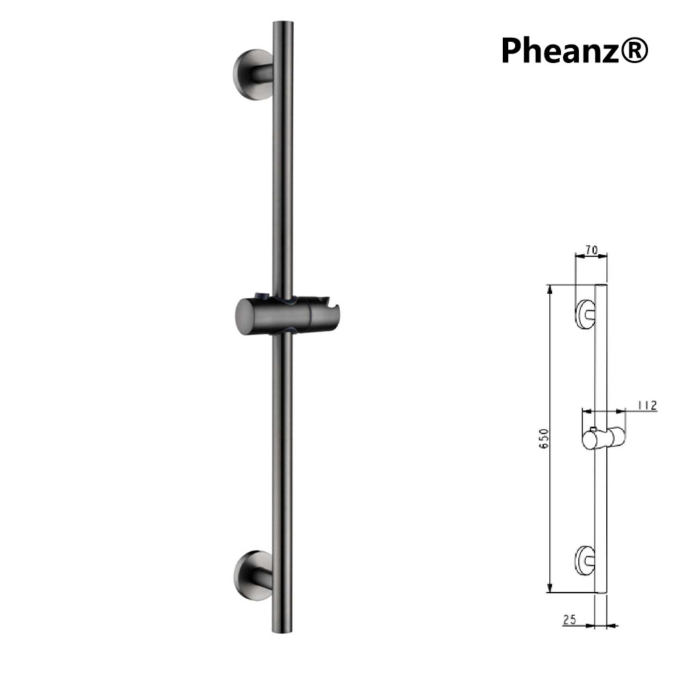 Pheanz® PH-PSSB-Y013 Adjustable Cylindrical Wall Mounted Shower Sliding Bar-Gunmetal Gray