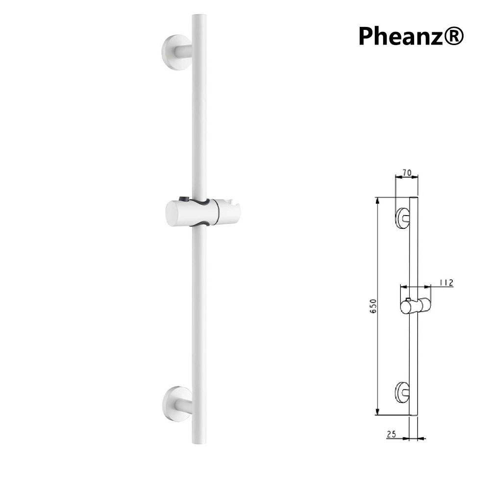 Pheanz® PH-PSSB-Y013 Adjustable Cylindrical Wall Mounted Shower Sliding Bar-White